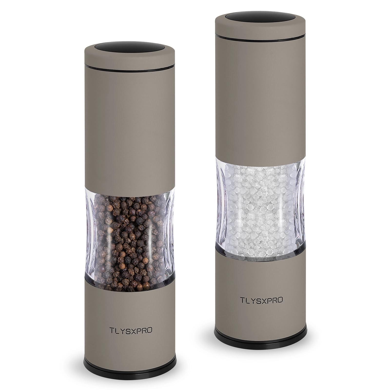 TLYSXPRO Salt and Pepper Grinder Set with Adjustable Coarseness | Manual Pepper Mill Grinder with Refillable Design | Ceramic Core | Kitchen Essential (2 Packs, Greige)