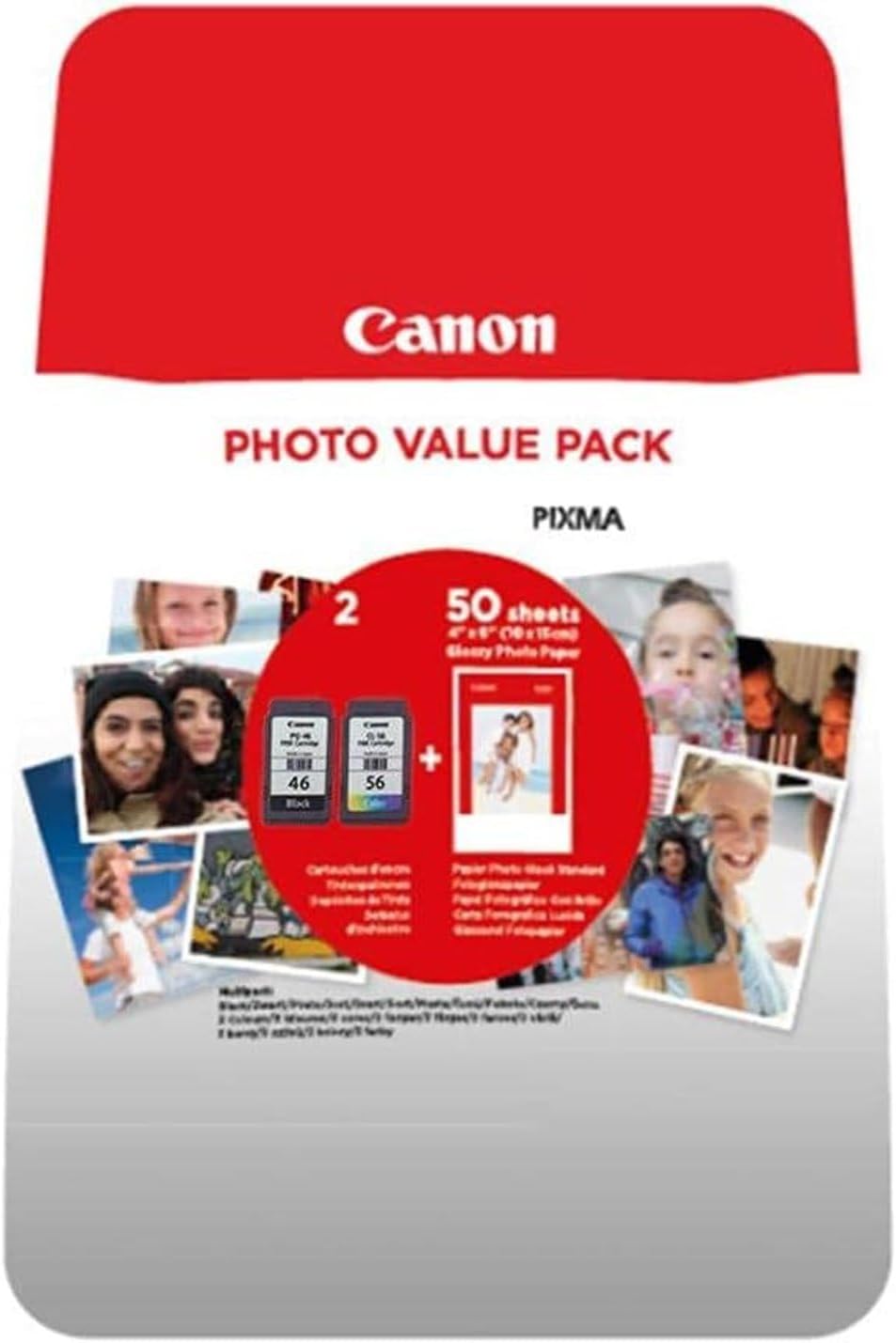 Canon PG-46/CL-56 Orijinal PHOTO VALUE PACK 9059B003, 300 Sayfa Baskı, Kırmızı - Görsel 1