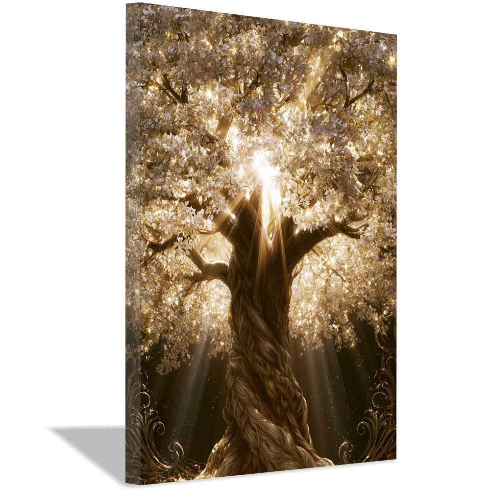 XENIOU Tree Canvas Wall Art Elegants gold fabric tree canvas painting wall art, Living Room Bedroom Hallway Stairs Decoration.(Multicolor)-60x90cm Framed
