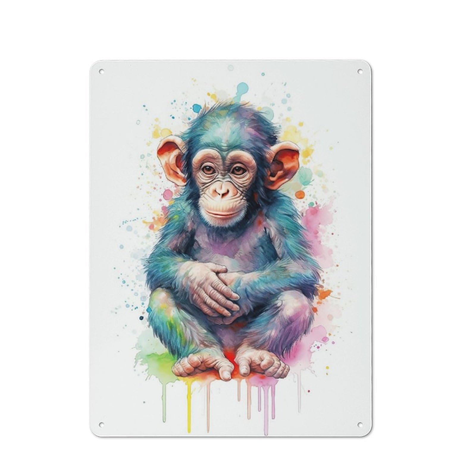 Junmoney Watercolor Baby Monkey Tin Sign 40X30cm For Workshop Wall, Retro Wall Decor, Suited To Metal Sign Collectors