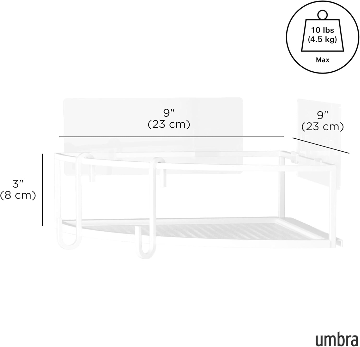 Umbra Cubiko Shower Corner Shelf, Metal Floating Shelves with Adhesive Mounting Strips, 2-Pack, White
