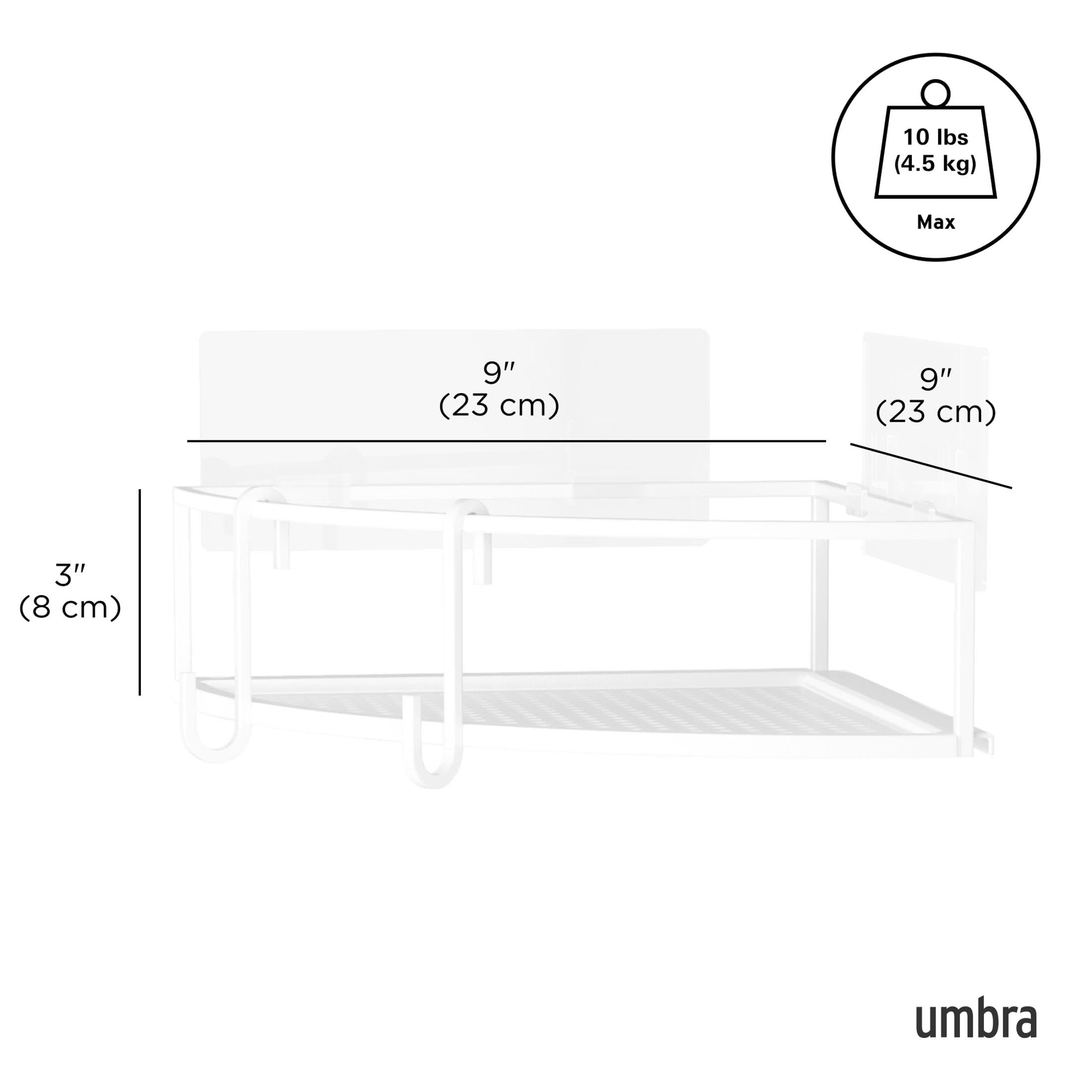 Umbra Cubiko Köşe Rafları, Delmeden Kancalı Duş Rafı, Beyaz, 2'li Set