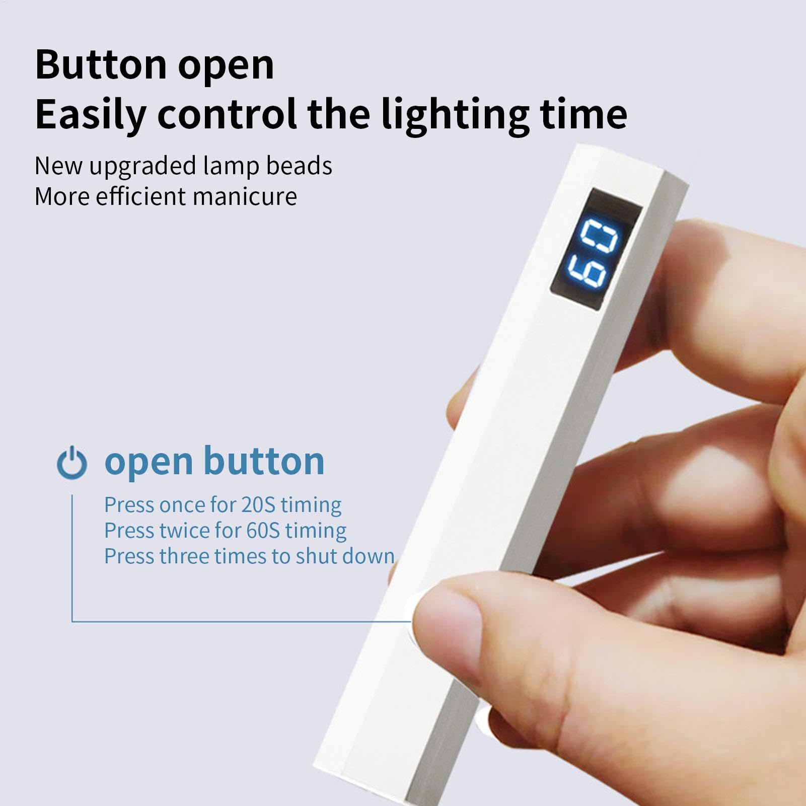 Luce UV portatile per unghie in gel, lampada UV ricaricabile per unghie, display a LED, con di ricarica di tipo C, torcia LED per nail art da donna (bianco)