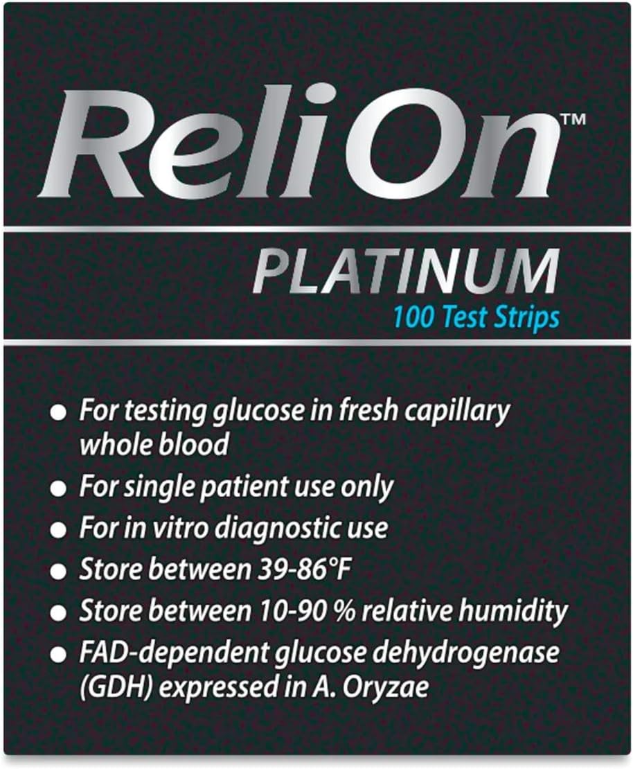 ReliOn Platinum Blood Glucose Test Strips 100 Count | Compatible with ReliOn Platinum Meter | Blood Sugar Test Strips + More World Pill Bags