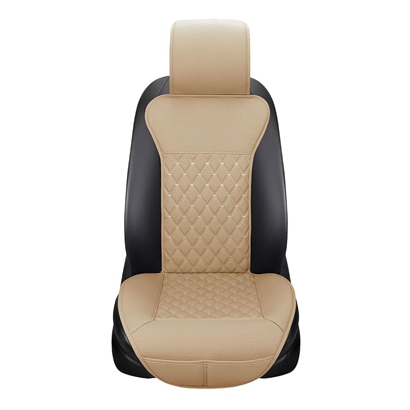 Capa para Banco Dianteiro de Carro KITUREK em Couro Sintético Bege, Perfurada, Antiderrapante e Impermeável, 1 unidade