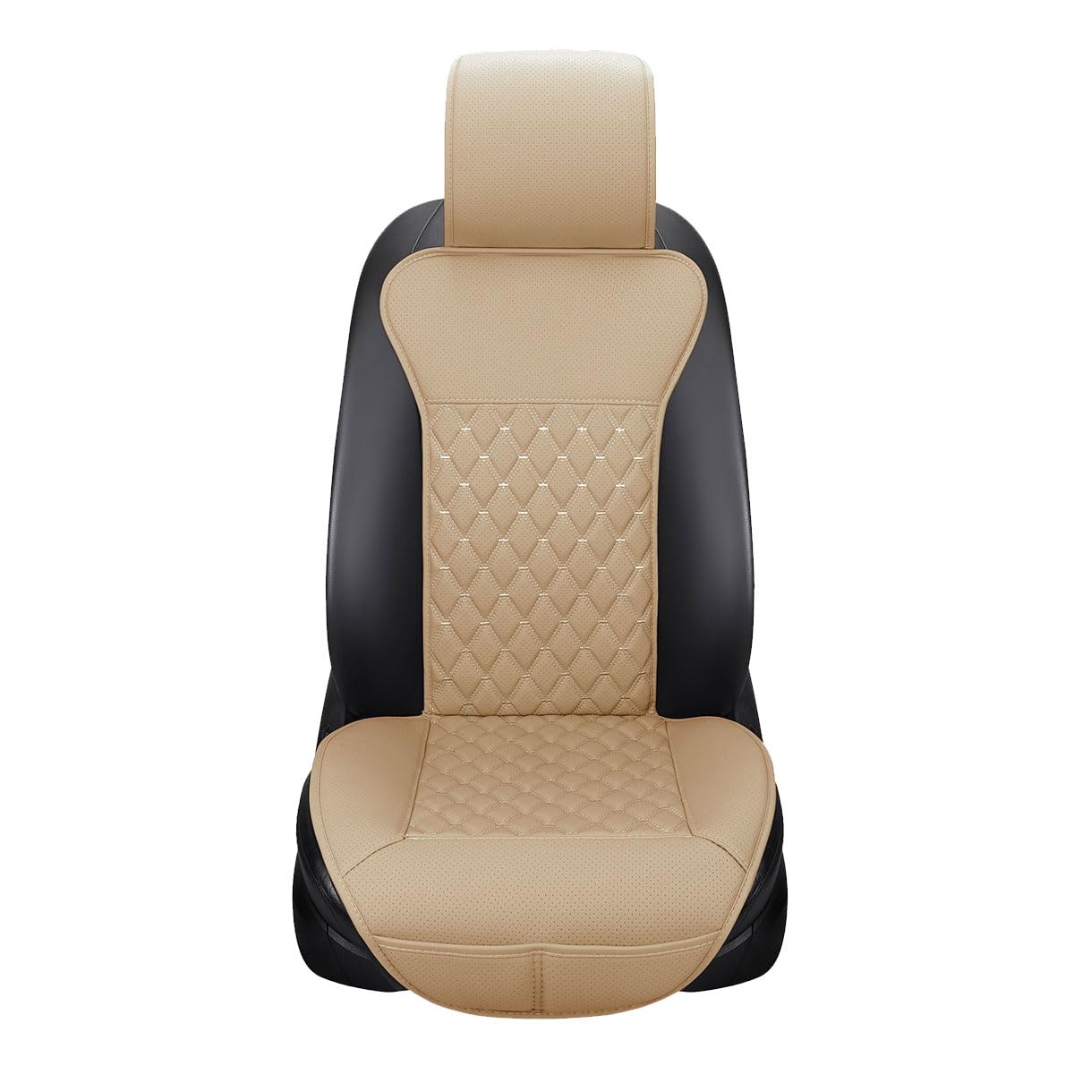 Front Car Seat Covers, Waterproof Leather Car Seat Covers Protectors, Luxury Anti-Slip Driver Seat Cover with Backrest, Universal for Most Cars SUV Pick-up Truck (Beige)