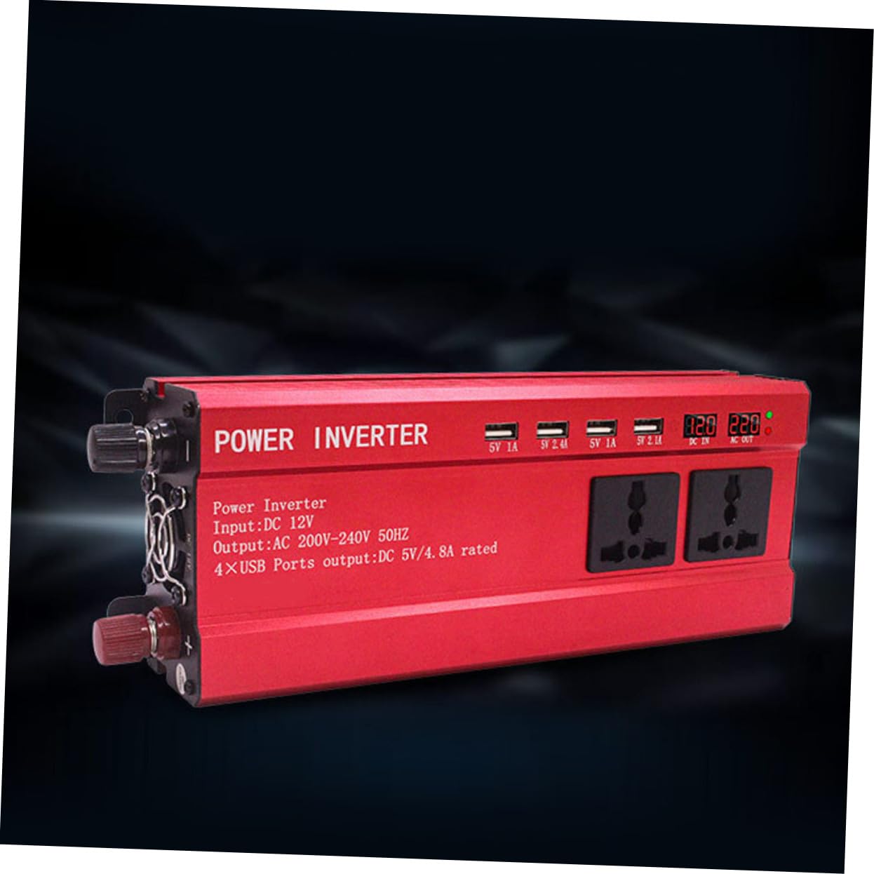 Cabilock Inversor de Corriente Puertos USB para Coche 2000w y Carcasa de Aleación Resistente Convertidor de Potencia 12v DC a 220v AC para Uso Portátil