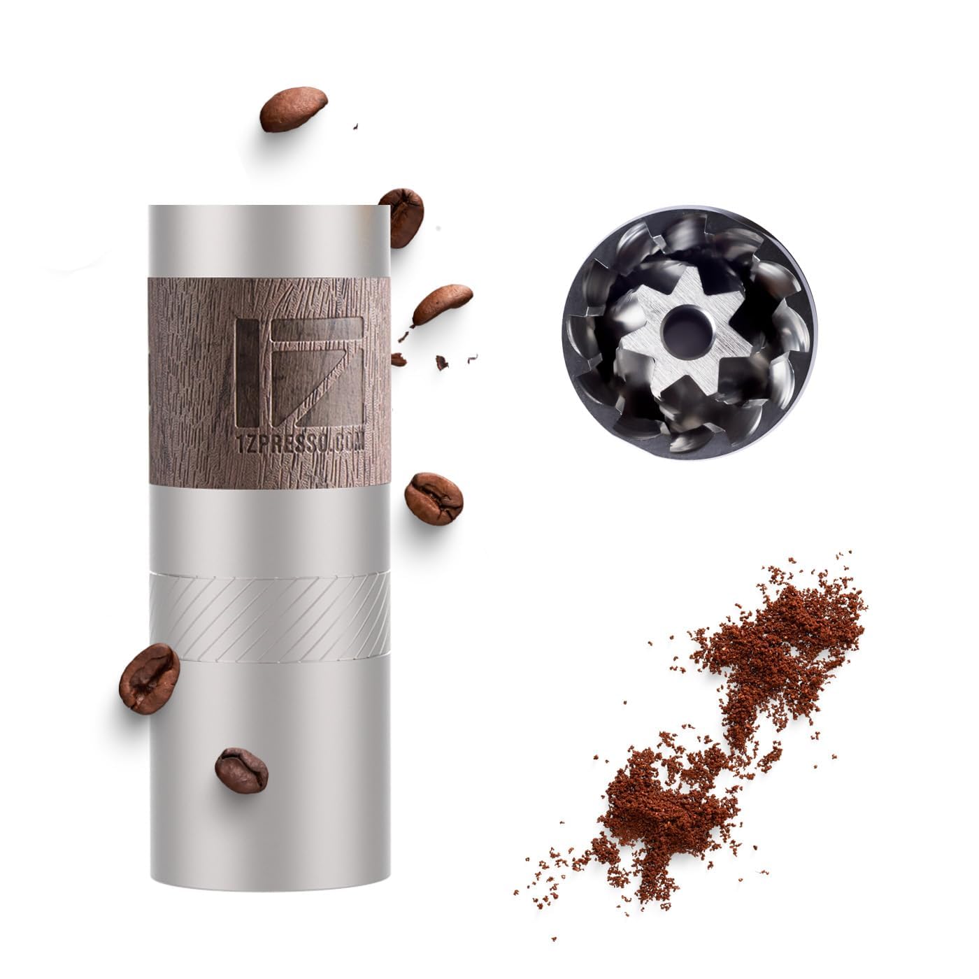 1Zpresso Q Manual Coffee Grinder with Stainless Steel Conical Burr, Foldable Handle, Magnetic Catch Cup for Drip, French Press, Travel, Camping, Office