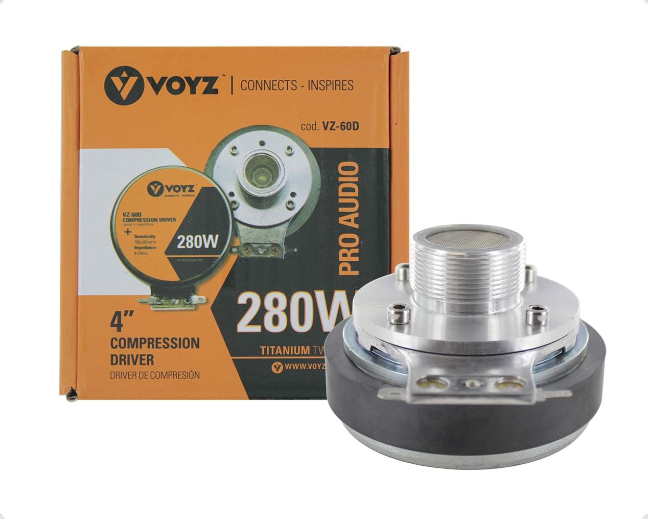 280 Watts 8 ohm 1.5" Speaker Compression Driver Unit - 2KHz - 16KHz Frequency, Mid Range Tweeter Unit with Aluminum Body, High Temperature Voice Coil and Titanium Diaphragm Screw on Type (VZ-60D)