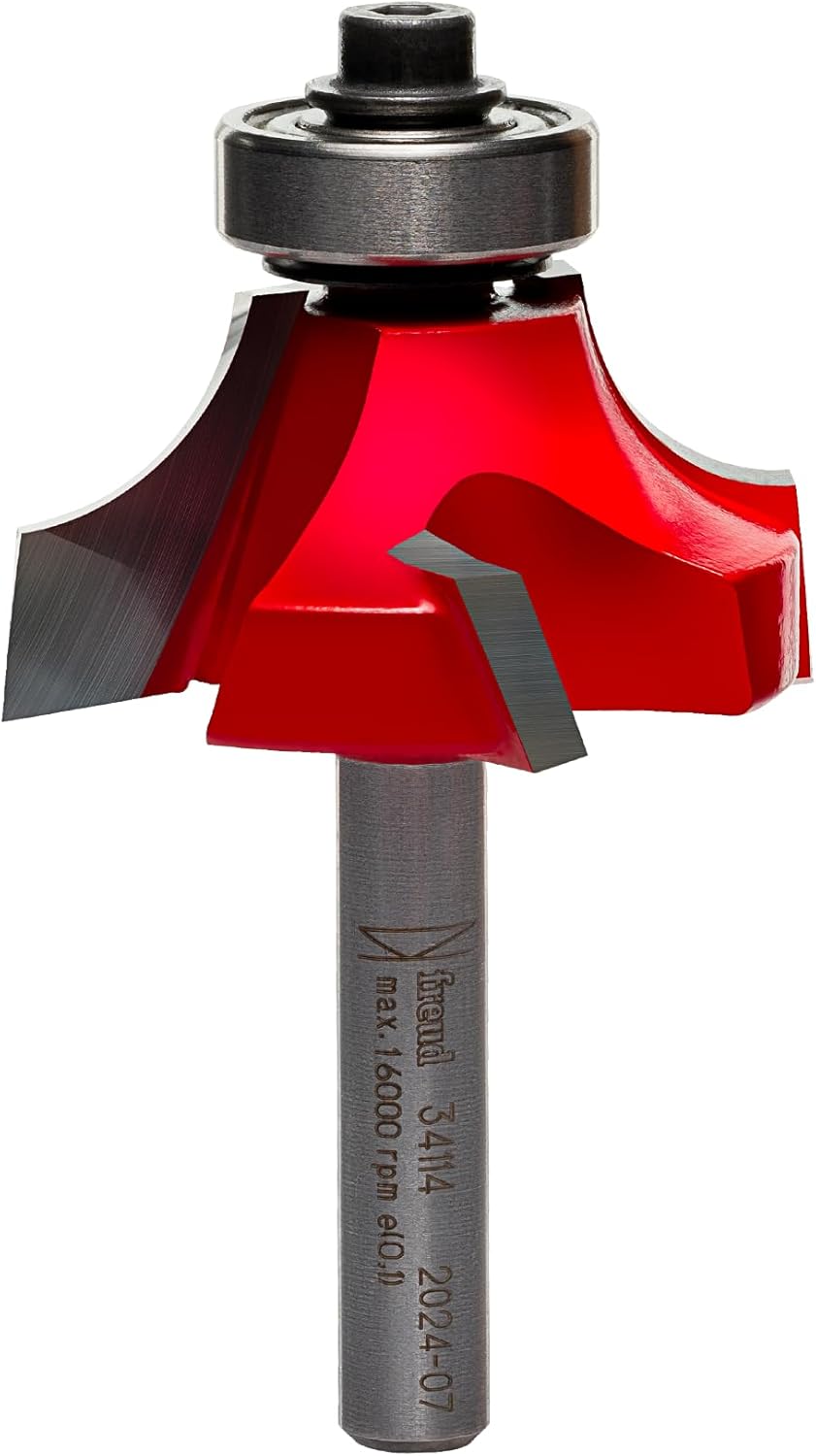 Freud Quadra-Cut Radius Rounding Over Bit with Perma-Shield Coating for Flawless Finish - 4 Cutters, 1/4" Shank Dia., 3/8" Radius, 2-3/16" Length - 34-114