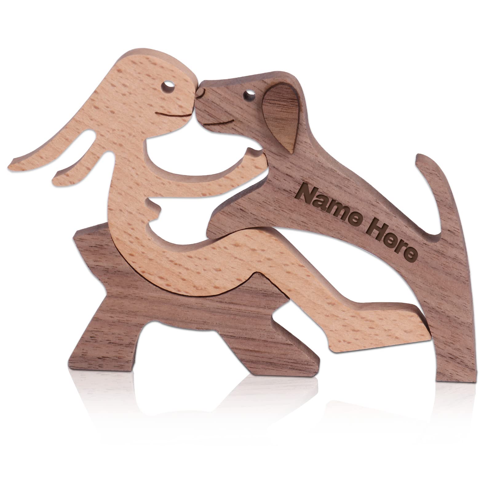 Dinikally Personalizable Nombre de Madera, Familia de Perros, Estatua, Escultura personalizada, Ornamento, Decoración para el hogar, oficina, sala de estar