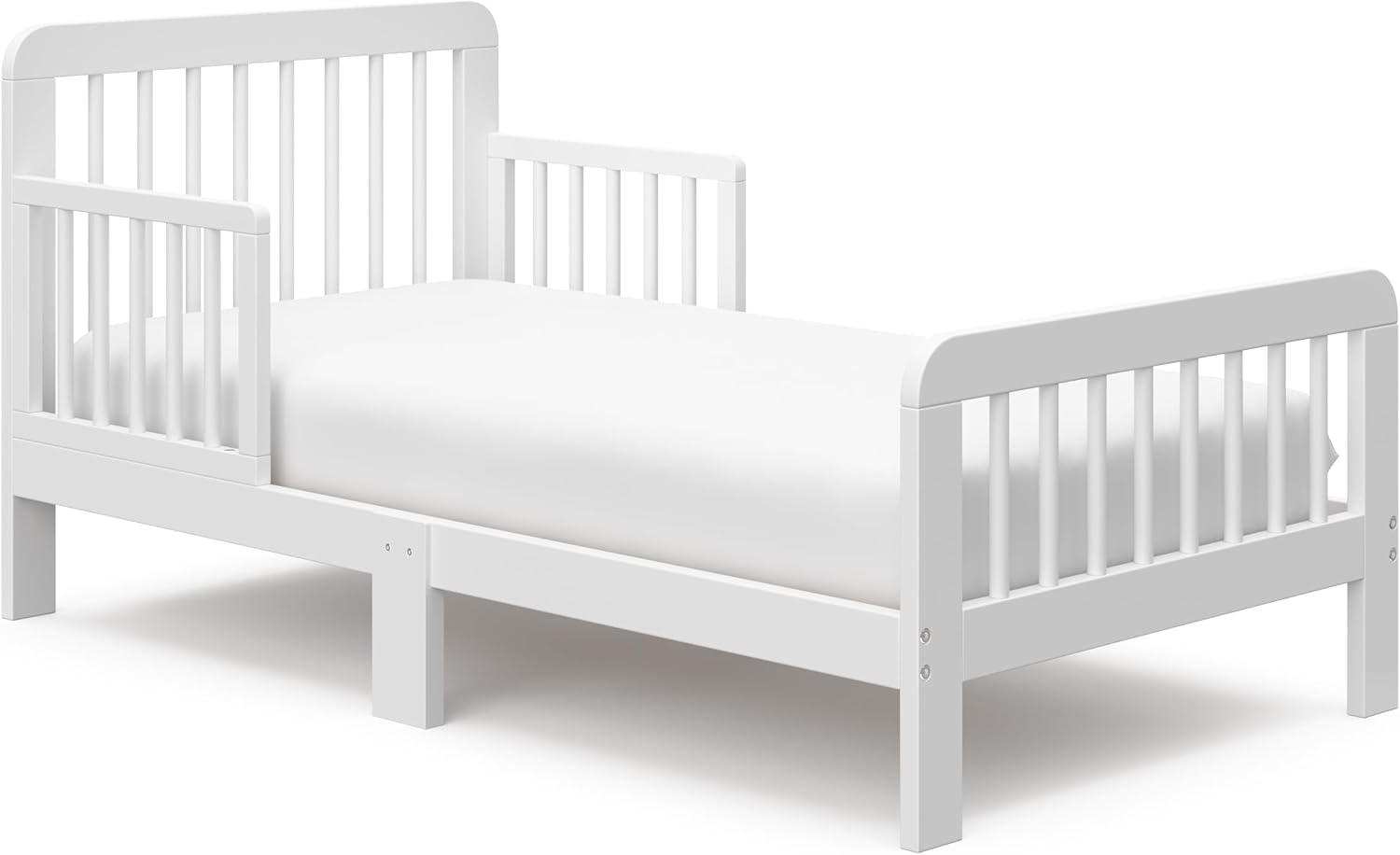 Storkcraft Pasadena Toddler Bed (White) - GREENGUARD Gold Certified, Includes Toddler Safety Guardrails, Fits Standard Crib & Toddler Mattress, Stylish Design with Rounded Details