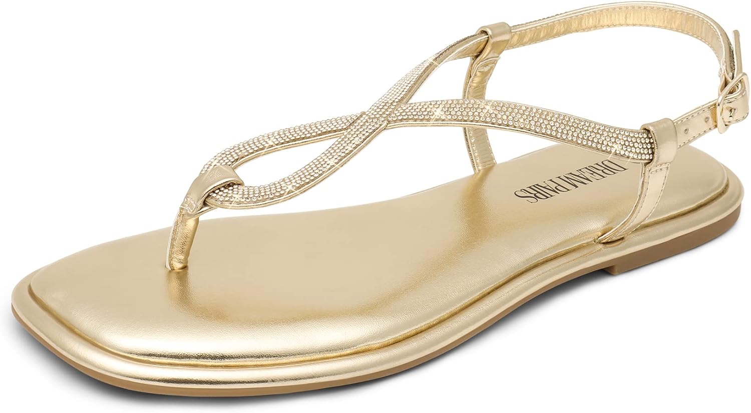 DREAM PAIRS Women's Flat Sandals Dressy Rhinestone Thong Ankle Strap Summer Gladiator Sandals