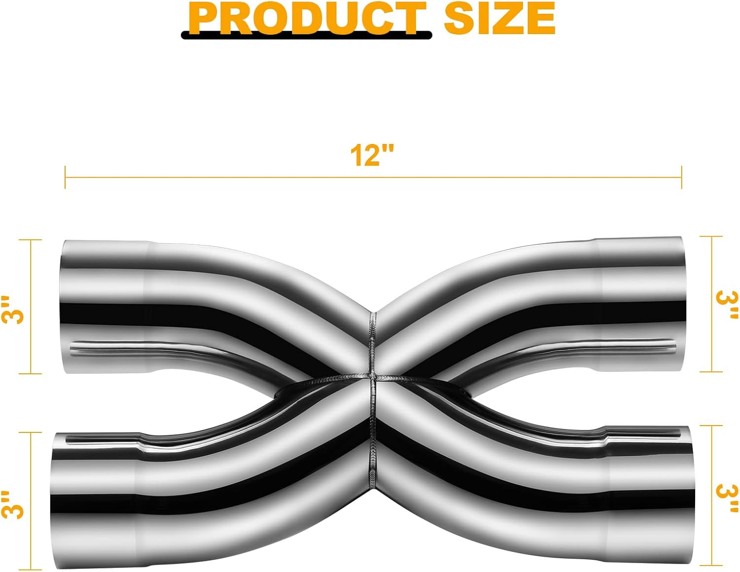 X Pipe 3" Inlet 3" Outlet 12" Overall Length, Polished, Weld-On