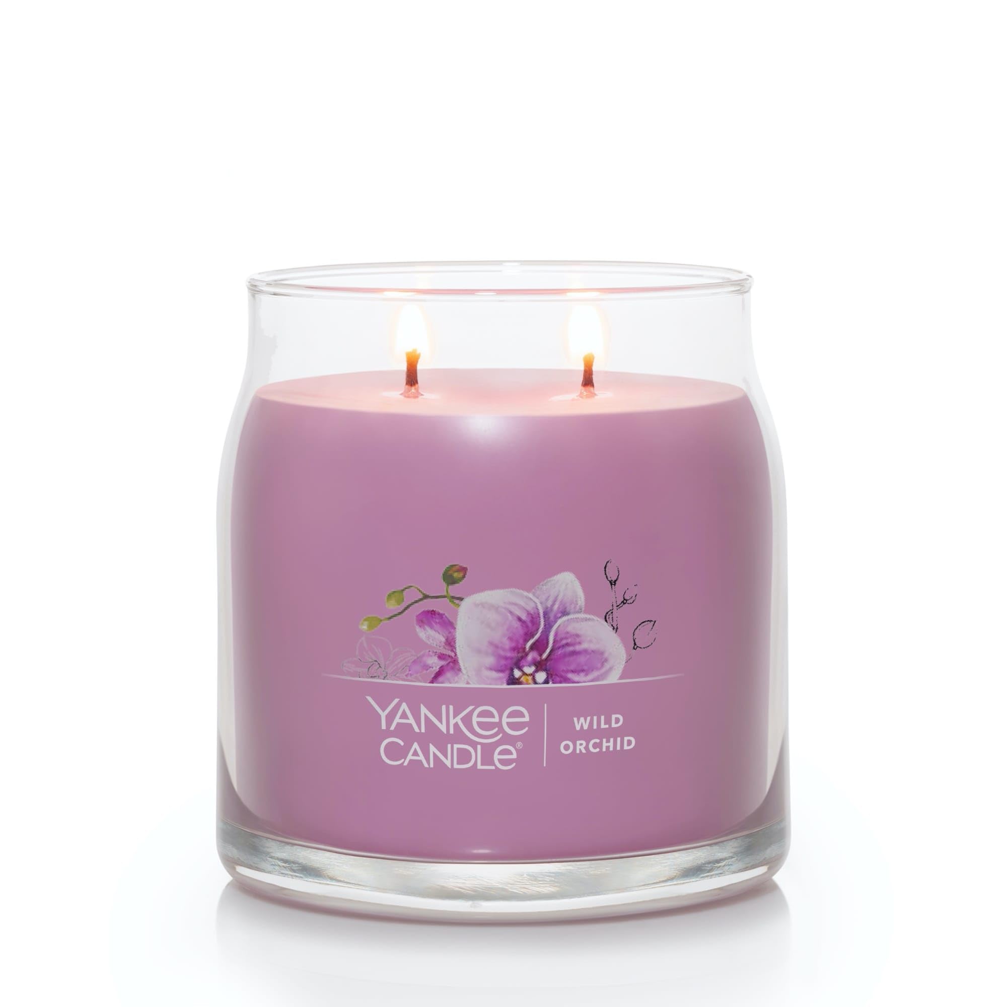 Yankee Candle Vela aromática de orquídea salvaje, tarro mediano de 13 onzas, con 2 mechas, más de 35 horas de tiempo de combustión
