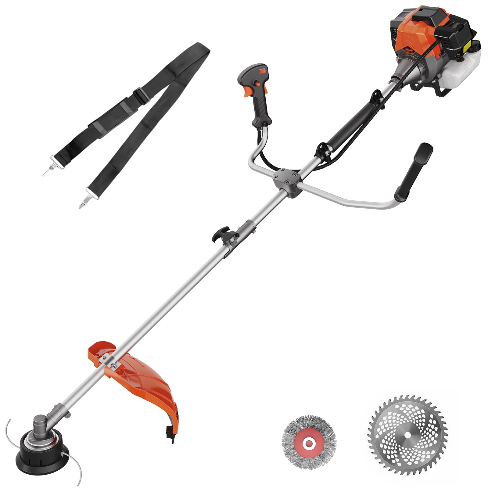WORKIT Desbrozadora Térmica, Cortador de gasolina Motor de 2 tiempos, Ancho de corte 52 cm, Incl. 2 cabezales de corte (doble y cuchilla) y arnés, ideal para hierbas altas y arbustos