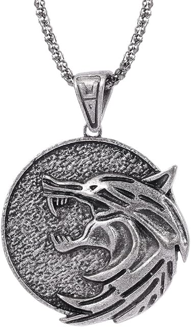 Witcher Aluminum Necklace Geralt's Wolf Pendant Witcher Medalion White Wolf Amulet Mens Necklace Great Gift