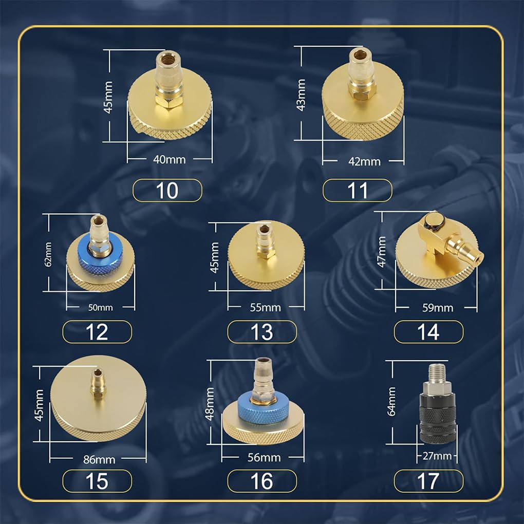Kit de 17 adaptadores de Purga de líquido de Frenos y Conector rápido para facilitar el Cambio y el Transporte del líquido de Frenos. Conector