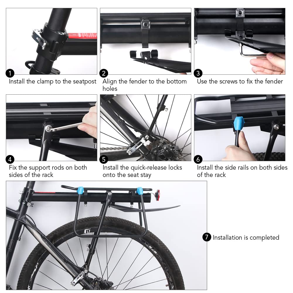 Kavolet Gepäckträger Mountainbike, Universal Fahrrad-Gepäckträger Schnellverschluss Einstellbare Fahrradgepäckträger mit Kotflügel, MTB Gepäckträger, Maximalbelastung 50kg, aus Aluminiumlegierung