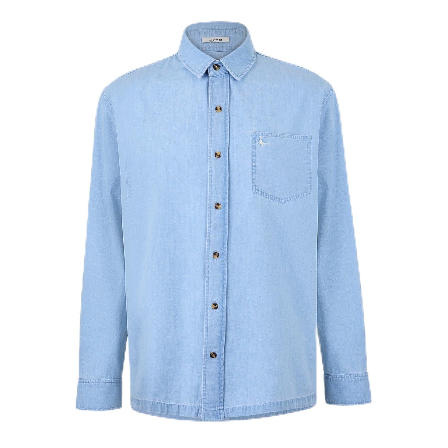 Jack Wills Mens Chambray Shirt Long Sleeve Light Wash L