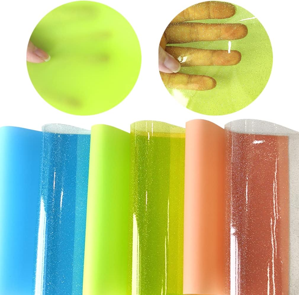 ONEART | Clear A4 Candy Color Jelly Vinyl Sheets, 10 Pcs Solid Transparent Vinyl Fabric for Earrings Bows Crafts