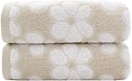 Pidada Hand Towels Set of 2 Floral Pattern 100% Cotton Soft Absorbent Decorative Towel for Bathroom 13.4 x 29.5 Inch (Brown)