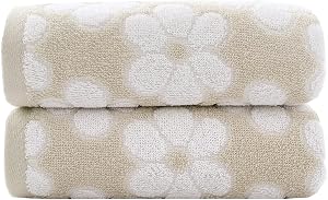 Pidada Hand Towels Set of 2 Floral Pattern 100% Cotton Soft Absorbent Decorative Towel for Bathroom 13.4 x 29.5 Inch (Brown)