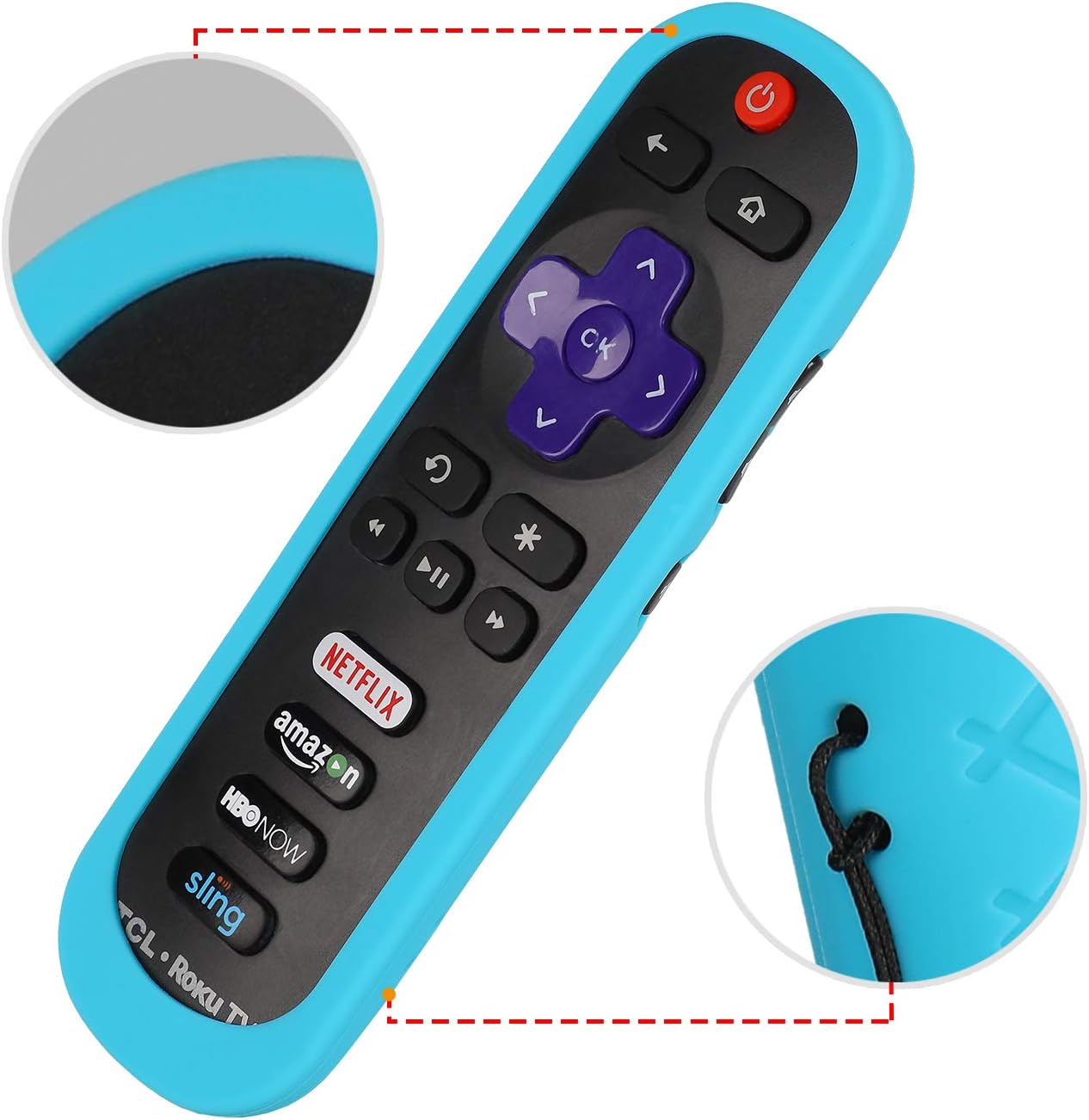 [2-Pack] AKWOX Replacement TCL Roku RC280 Remote Case - Light Weight [Anti Slip] Silicone Shockproof Protective Cover Case Only for Roku 3600R / TCL Roku RC280 TV Remote with Lanyard (Blue)