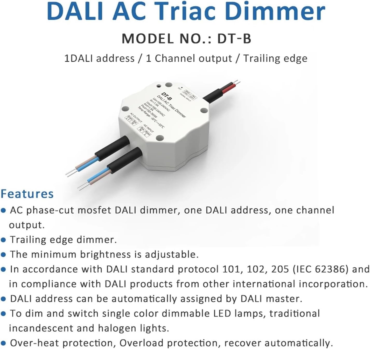 AC 220V 230V LED Triac DALI Trailing Edge Dimmer Switch 150W-360W Dimmable Incandescent High Voltage Halogen Lamp Controller