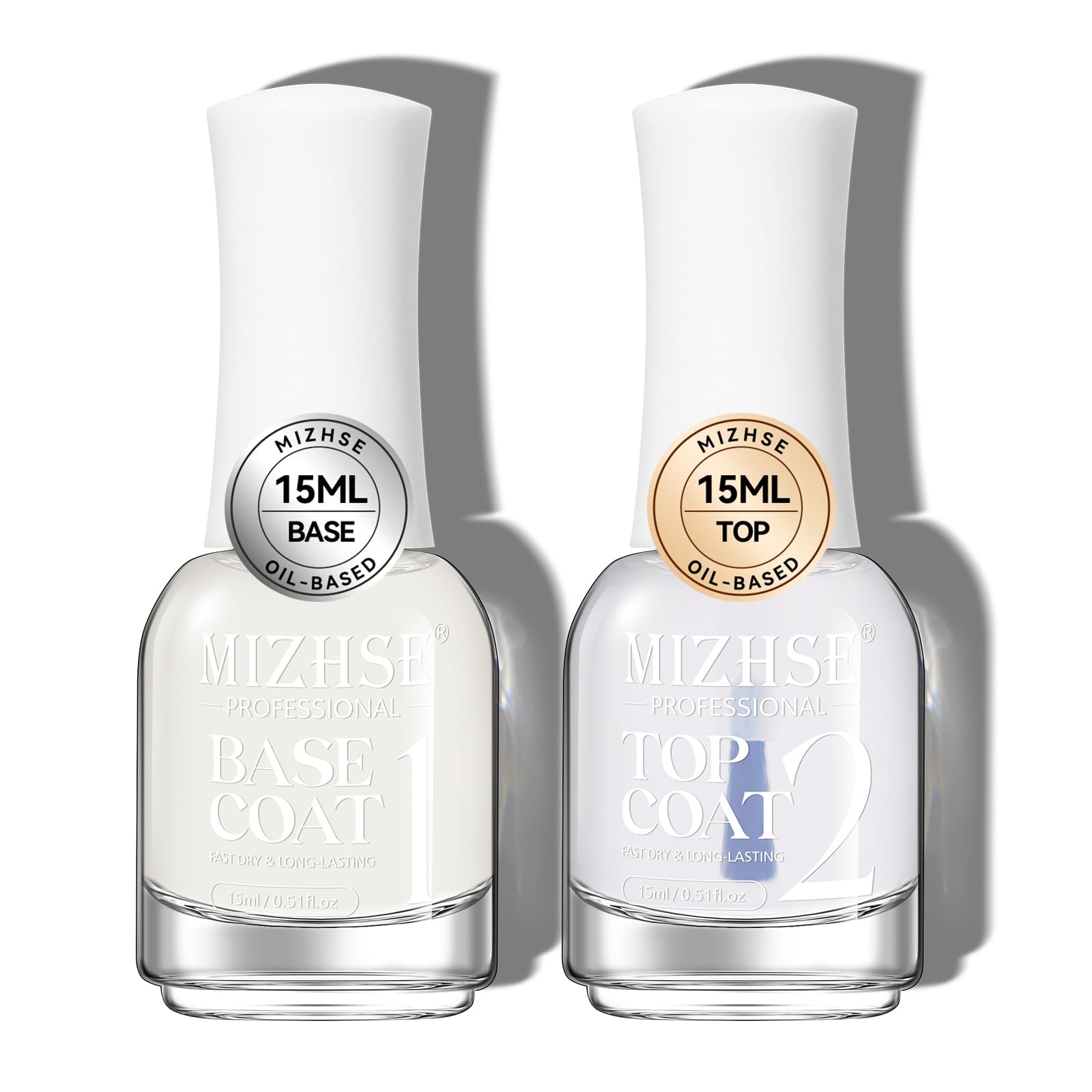 MIZHSE Base and Top Coat Nail Polish, Quick Dry Basic Nail Polish Non Gel, Air Dry Fast Base Coat Top Coat Set Oil-based Nail Art Manicure Home