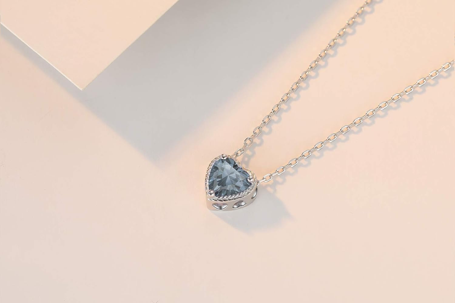 Birthstone Heart Women Necklaces, 925 Sterling Silver Birthstone Pendant Necklace, Adjustable Chain Gift Box, 12 Months Jewellery Valentines Gift For Her Wife Mom Birthday Wedding - Image 4