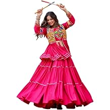 Indian Women's Navratri Garba Lehenga Choli, Multicolor Embroidered Crop Top, Tiered Flared Skirt, Ethnic Festive Wear