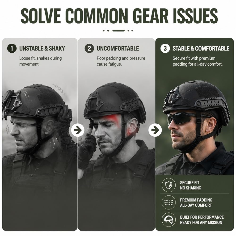 Fast FRP-Helm, komplettes Zubehör-Set, leichte Headset-Brillen-Requisite | Einteilige FRP-Schale, Verstellbar, Mit Taschenlampe, Headset, Tasche, Requisiten