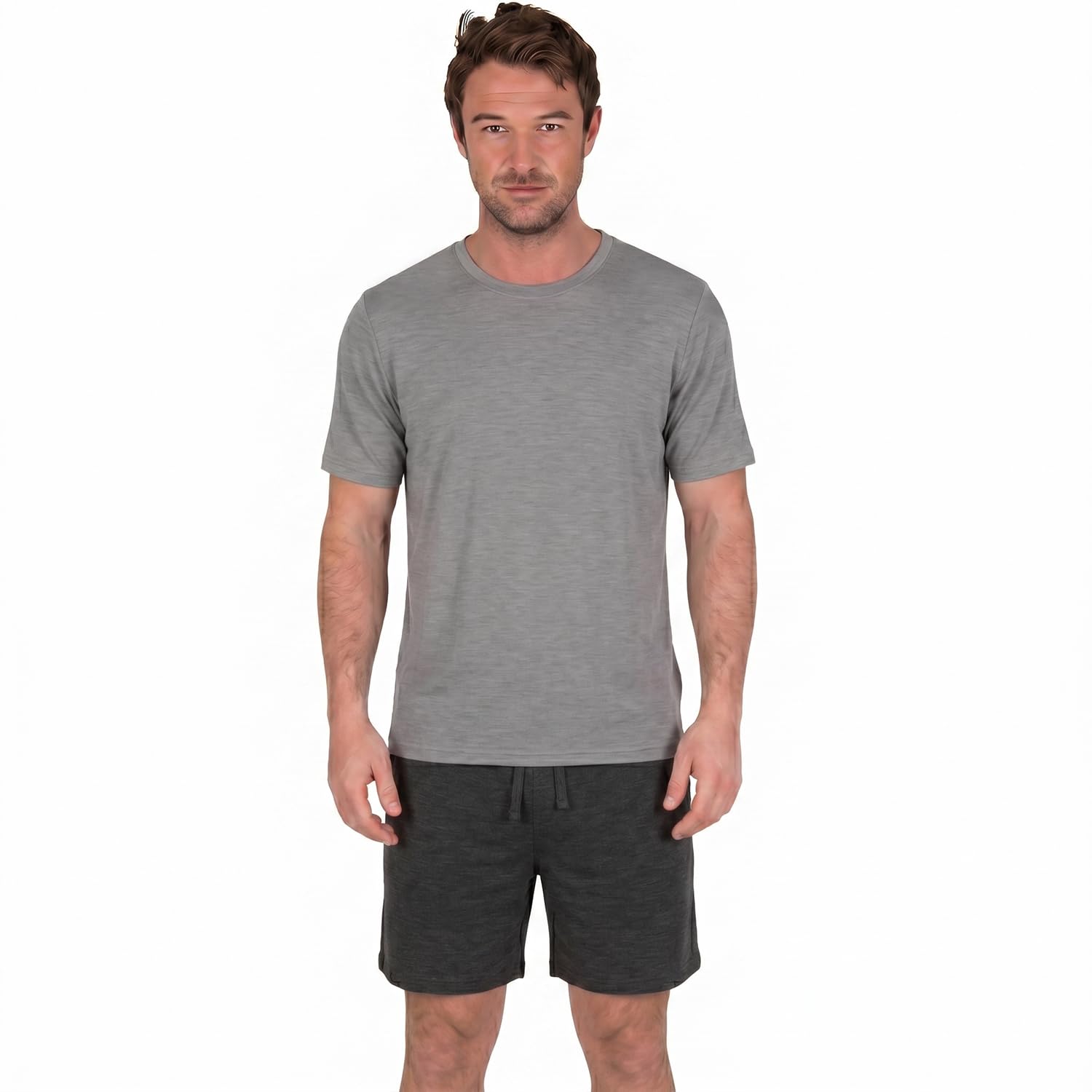 Light & Shade Conjunto Hombre Algodón Loungewear – Pijama con Camiseta y Pantalón Corto, Ropa Dormir Ligera Transpirable con Cordón Verano