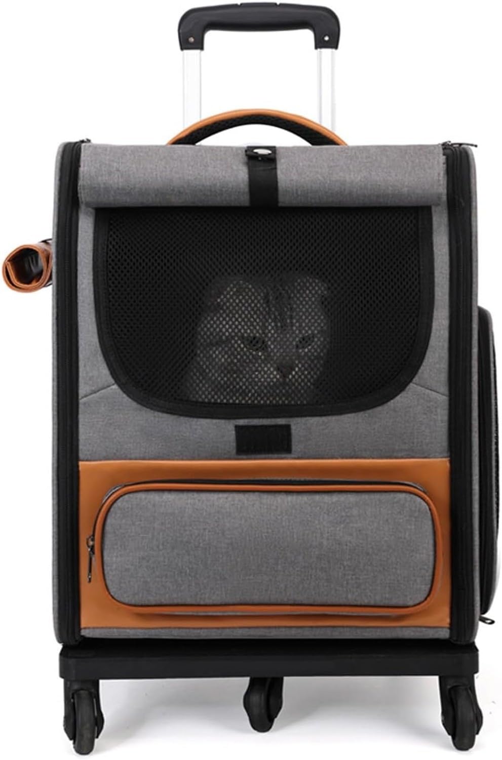 Bolso Carro Portamascotas con Ruedas, Mochila para Gato Perro Pequeño con Malla Transpirable, Trasportín Plegable para Senderismo Viaje Aeropuerto, Gris 152 cha, Grey