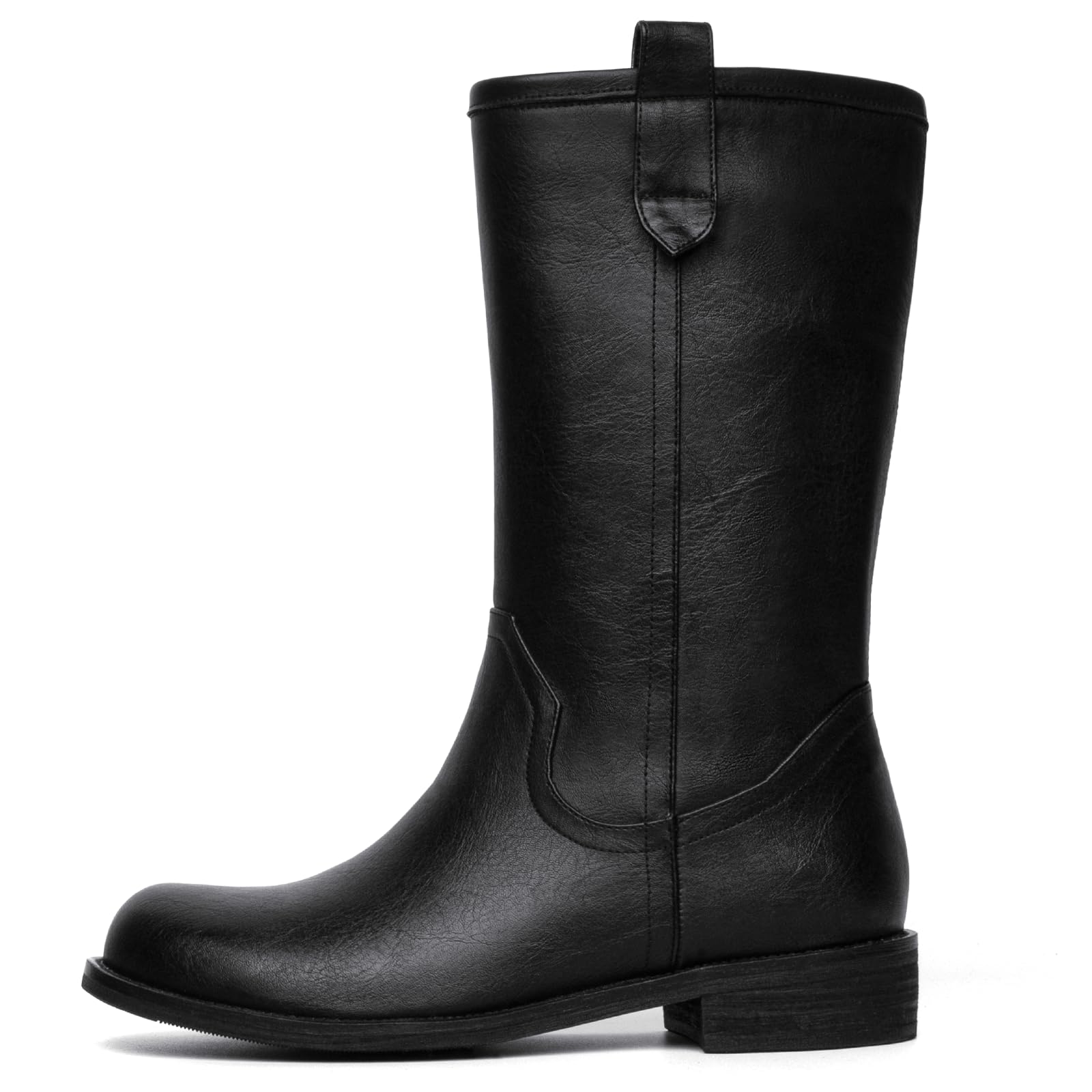 Mid Calf Boots for Women Pull On Chunky Block Low Heel Round Toe Campus Boot Comfortable Casual Boots
