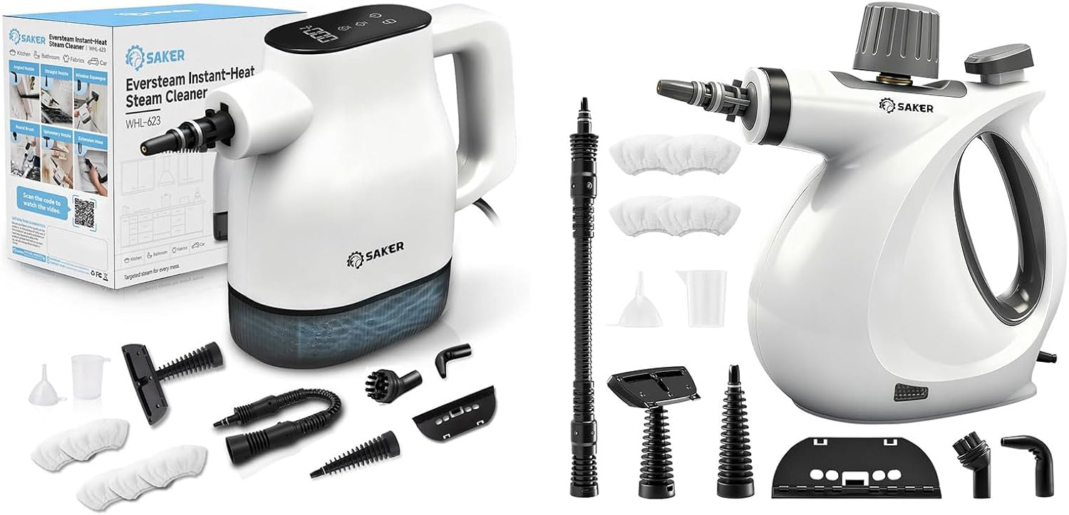Saker EverSteam Instant-Heat Steam Cleaner + Saker Handheld Steam Cleaner Upgraded with 5 Fiber Cloths