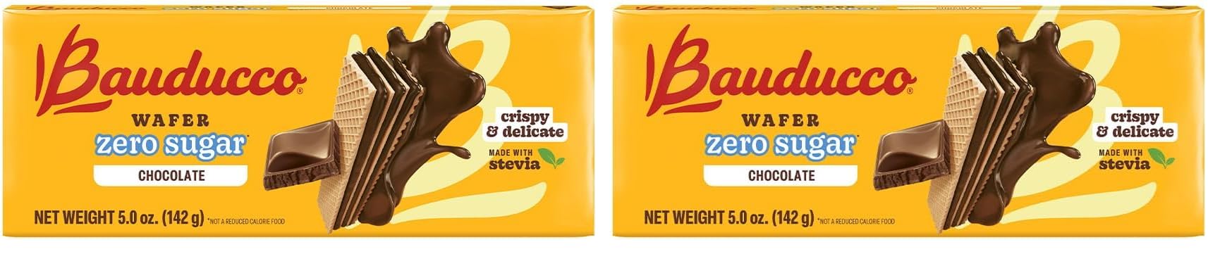 Bauducco Chocolate Wafer Cookies - Sugar Free Delicious & Crispy Wafers with 3 Delicious, Indulgent Decadent Layers of Chocolate Flavored Cream - 0g of added sugar - Great for Snacks & Dessert - No Artificial Colors or Flavors, 5oz (Pack of 2)
