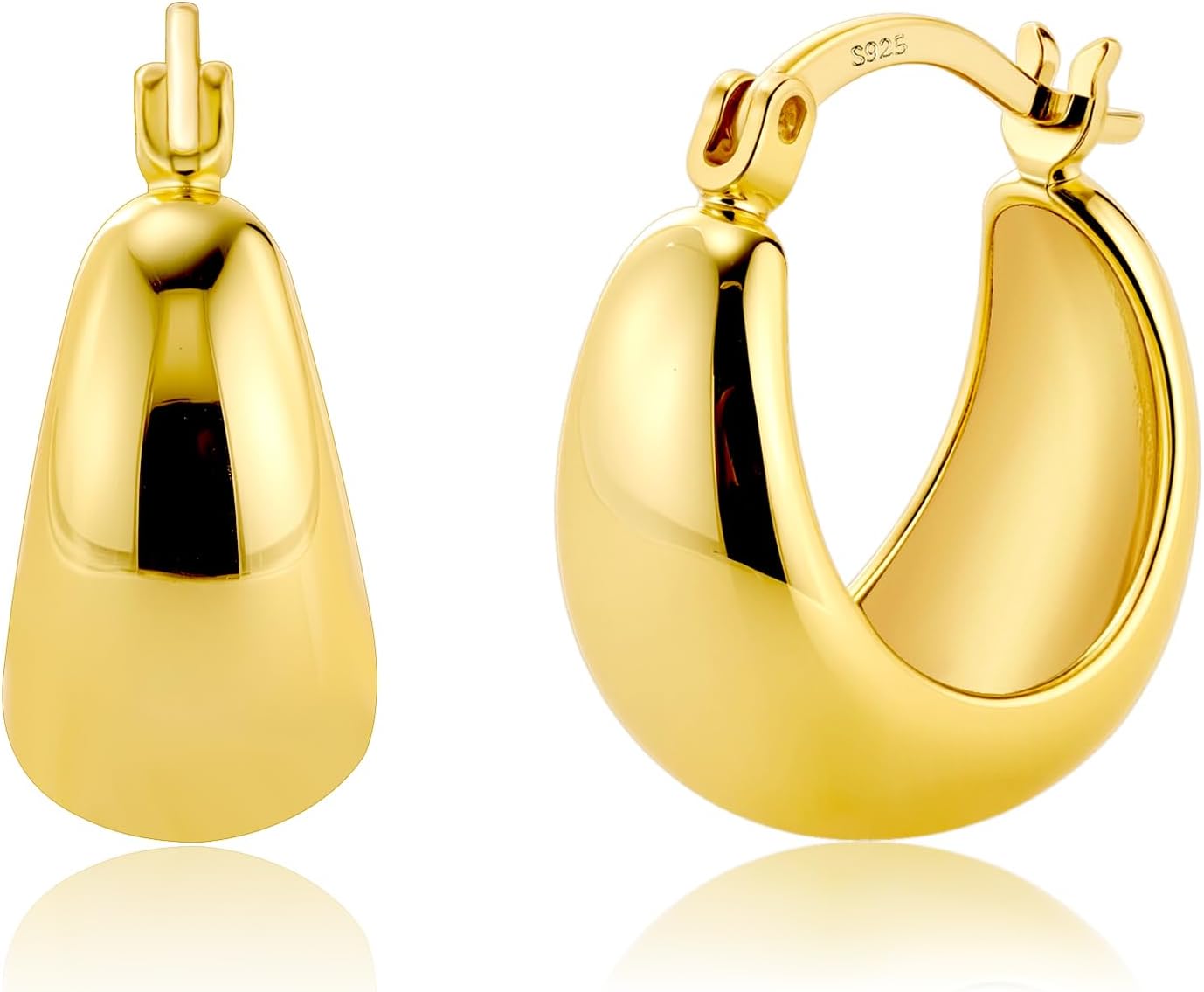 KISSPAT Sterling Silver Chunky Hoop Earrings for Women Hypoallergenic Thick Huggie Earring Wide Hoops Everyday Hoop Earrings