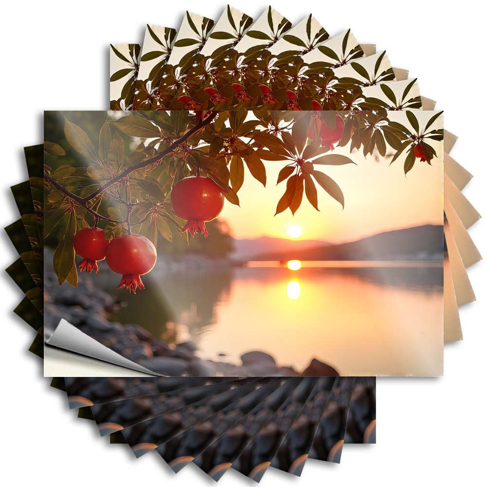 Fzfn Men's Colour Fun Decals, Bath Sets Cover Pomegranate Tree By The Lake At Sunset | Funny Quote Gamer Decals(6X9cm)