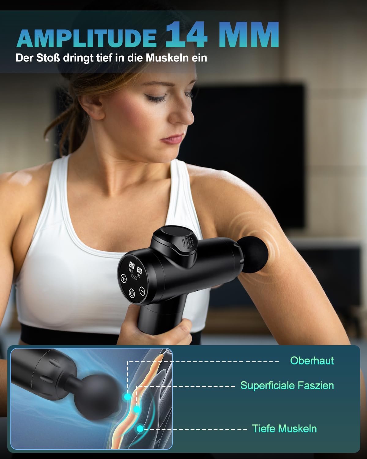 Massagepistole, Leise Elektrische Handmassagegeräte mit LCD Display, 99 Geschwindigkeiten & 8 Massageköpfe, Massage Gun für Muskeln Faszienpistole für Männer Frauen, Vatertagsgeschenk für Papa