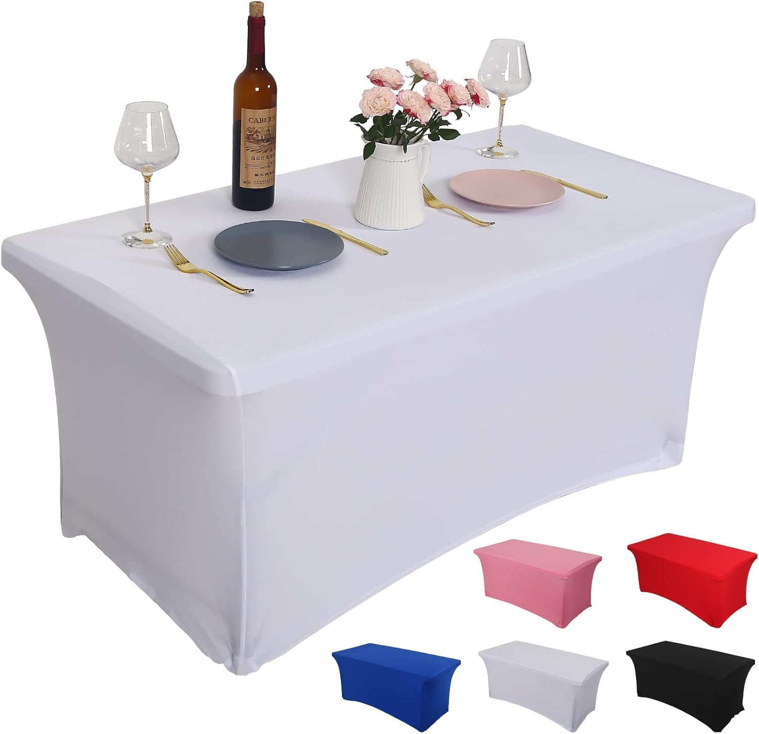 Rainberg 2 Pack Spandex Table Cover, White Tablecloth 4FT, Washable and Wrinkle Resistant Stretch Rectangular Patio Table Cover for Event, Wedding, Banquet & Parties. (122Lx76Wx76H) cm