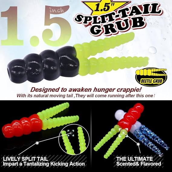 Crappie Jigs and Lures Kit -135 & 40 Piece Set with Plastics, Jig Heads, Split-Tail Grub Baits - Perfect for Crappie Fishing, Panfish Lures