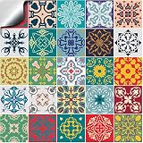 Tile Style Decals 24 Stück Mehrfarbig Aufkleber für Fliesen, Format 15 x 15 cm Küche Aufkleber für Badezimmer Küche Aufkleber - Fliesendeckel aus Vinyl