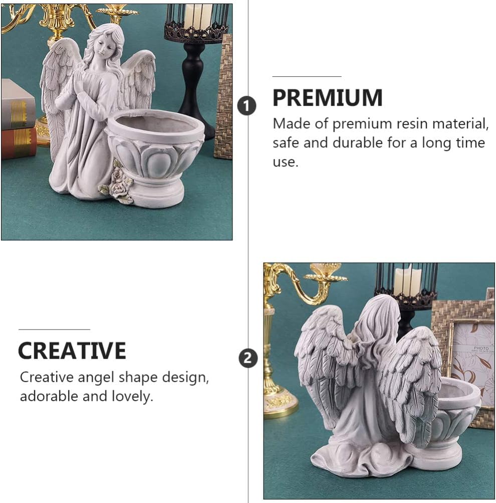 BESPORTBLE Angel Statue Planter Pot Praying Angel Wing Stone Basin Resin Craft Succulent Planter Decorative Indoor Plant Container Flower Vase Garden Decor for Home Office Desk Decor