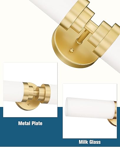 Miniatura 4 de Emak VL085-GD-ML-2 - Luces doradas de tocador para espejo, lámparas de baño de 2 luces modernas de 21.69 pulgadas con pantalla de vidrio de leche