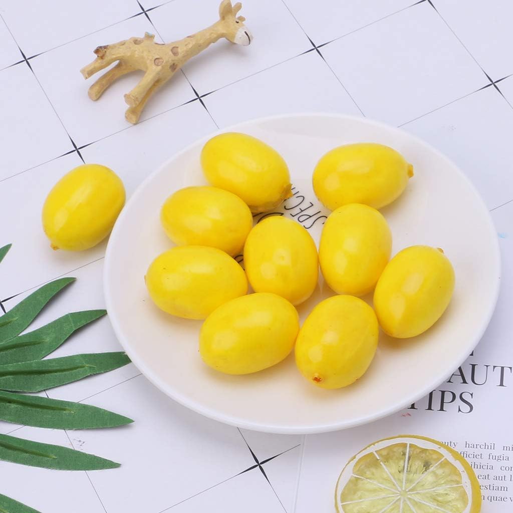 Rosojodg 20Pcs Yellow (Lemon) Mini Fake Lemon Fruit, Plastic Foam Vegetables Fruit as Home Party Ornament Craft Photography Props Gift 1-3CM, Artificial Fruits, Artificial Lemon