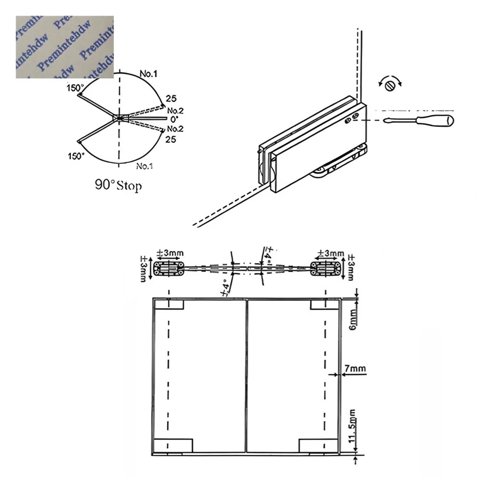 Kit de pivote resorte for piso sin excavación, puerta | Herraje de conexión superior for instalación de puertas de cristal con resortes en el suelo(Titanium Black-A)