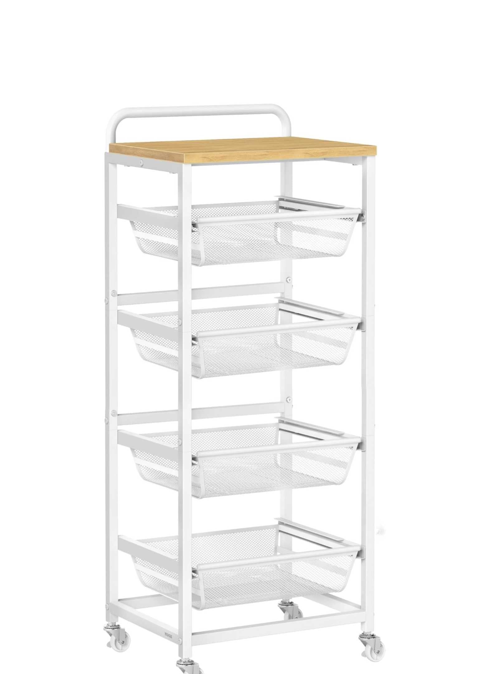 VASAGLE 5-Tier Storage Trolley with Pull-Out Baskets, Kitchen Shelf with Wheels, Handle, 31.7 x 40 x 95 cm, Golden Oak and Matte White LRC041YA01-picture-11
