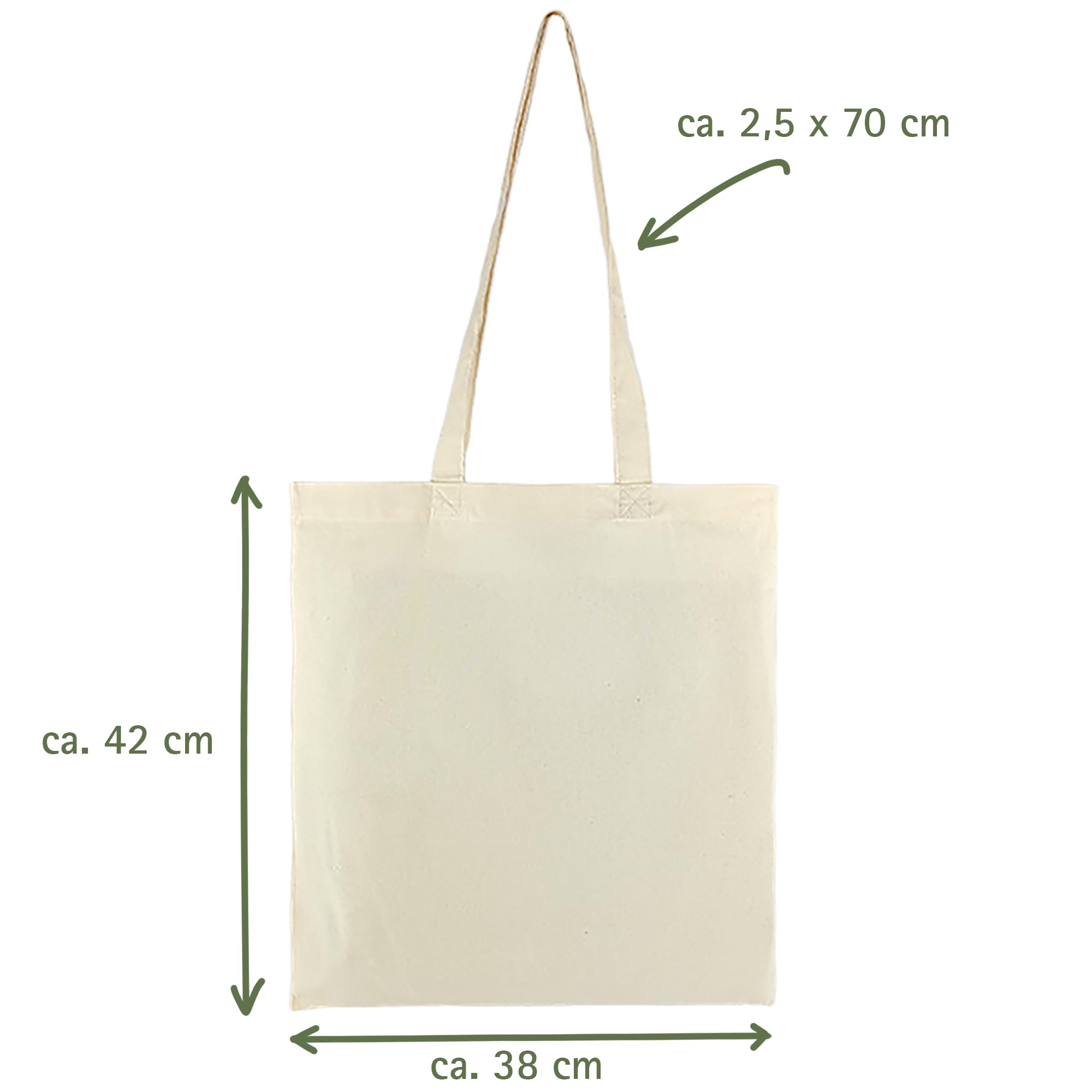 Cottonbagjoe (10, 25, 100, 250 Pack Baumwolltasche zum Bemalen | mit Zwei Langen Henkeln | 38x42cm | Jutebeutel | Wurfbeutel Karneval | unbedruckt